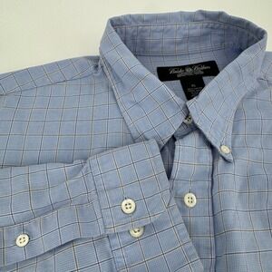 Brooks Brothers Country Club Mens XL Blue Plaid Button Down Shirt Cotton Italy